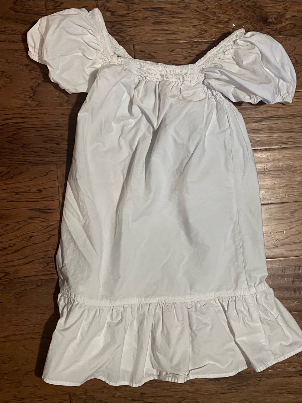 Off-Shoulder White Puff-Sleeve Midi Dress